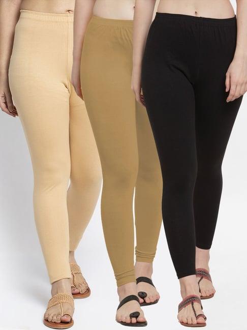 gracit black & skin mid rise leggings - pack of 3