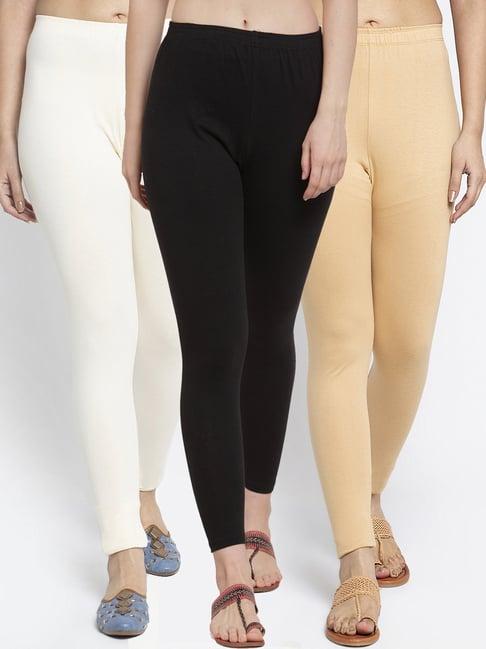 gracit black & skin mid rise leggings - pack of 3