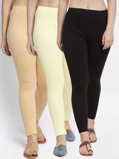 gracit black & skin mid rise leggings - pack of 3