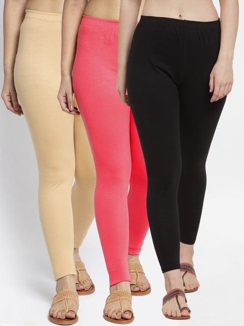 gracit black & skin mid rise leggings - pack of 3