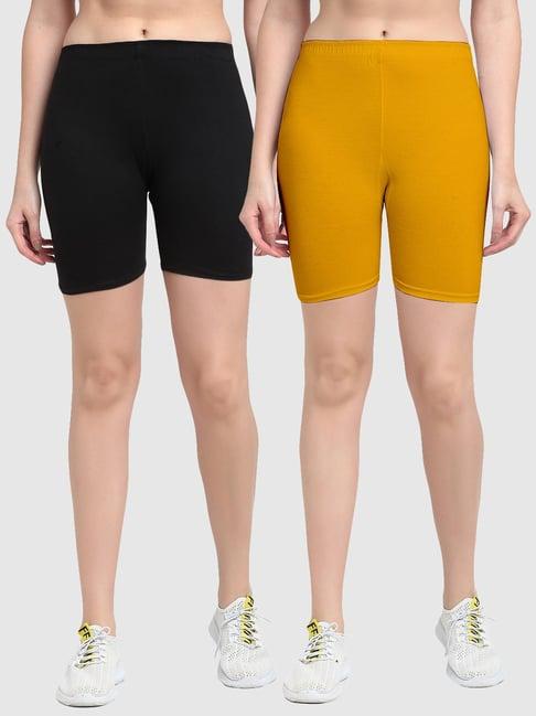 gracit black & yellow cotton sports shorts - pack of 2