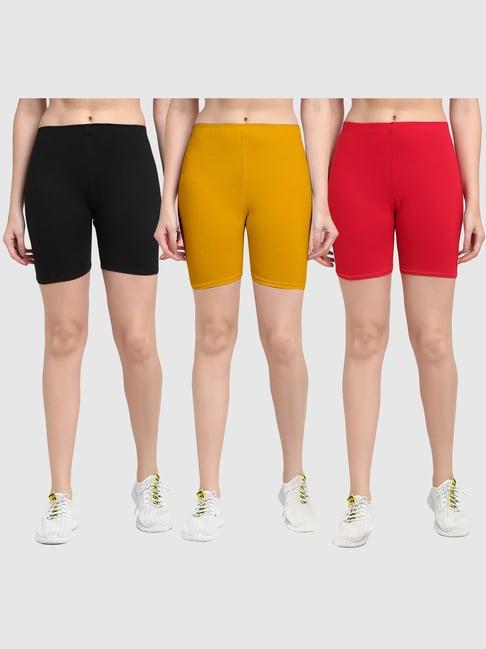 gracit black & yellow cotton sports shorts - pack of 3