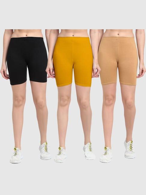 gracit black & yellow cotton sports shorts - pack of 3