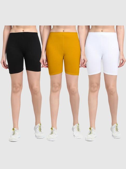 gracit black & yellow cotton sports shorts - pack of 3