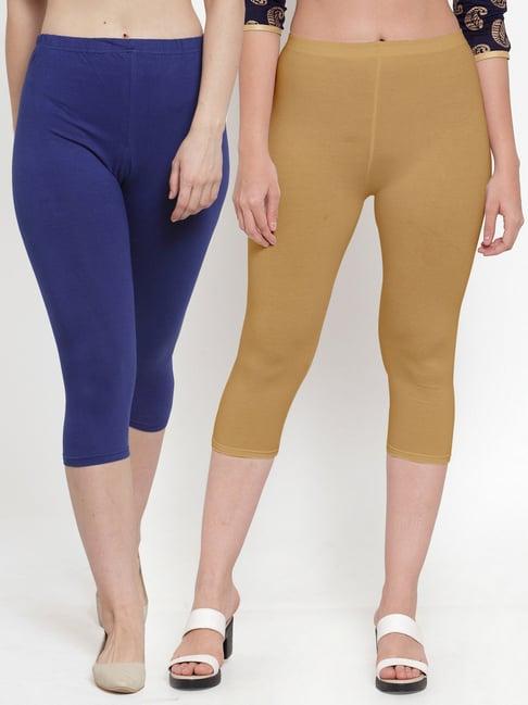 gracit blue & beige mid rise capris - pack of 2