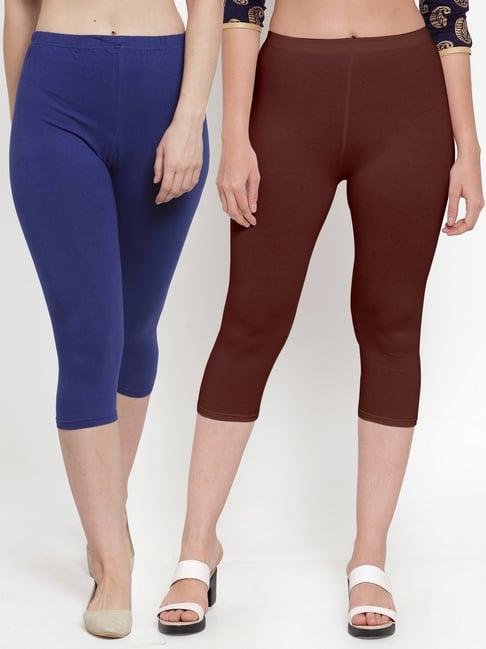 gracit blue & brown mid rise capris - pack of 2