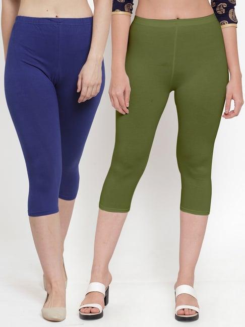 gracit blue & green mid rise capris - pack of 2