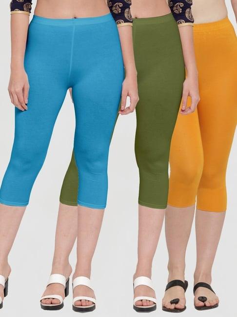 gracit blue & green mid rise capris - pack of 3