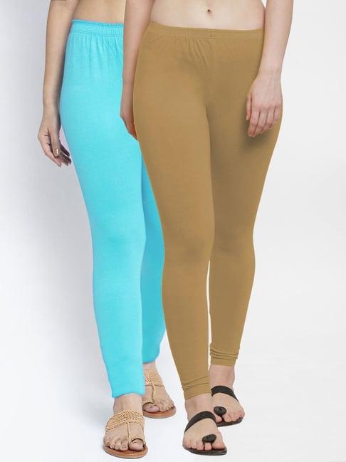 gracit blue & skin mid rise leggings - pack of 2