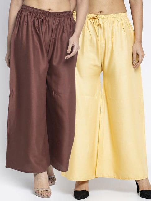 gracit brown & beige rayon palazzos - pack of 2