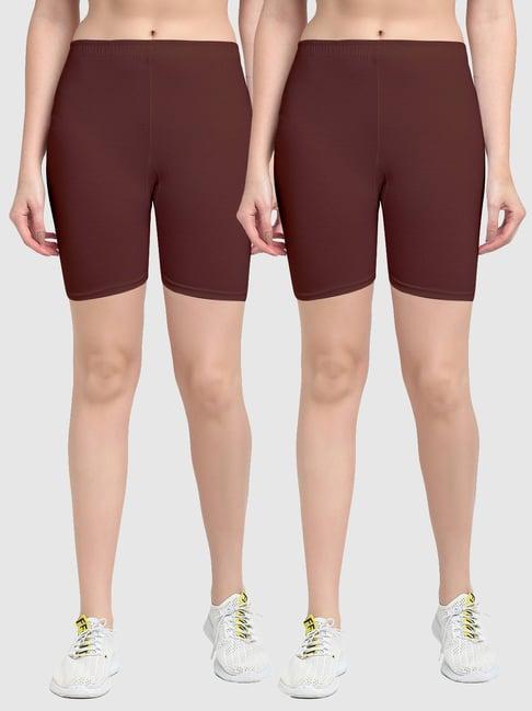 gracit brown cotton sports shorts - pack of 2