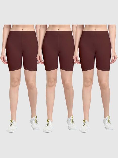 gracit brown cotton sports shorts - pack of 3