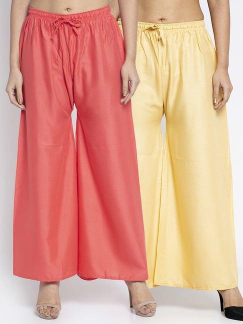 gracit coral & beige rayon palazzos - pack of 2