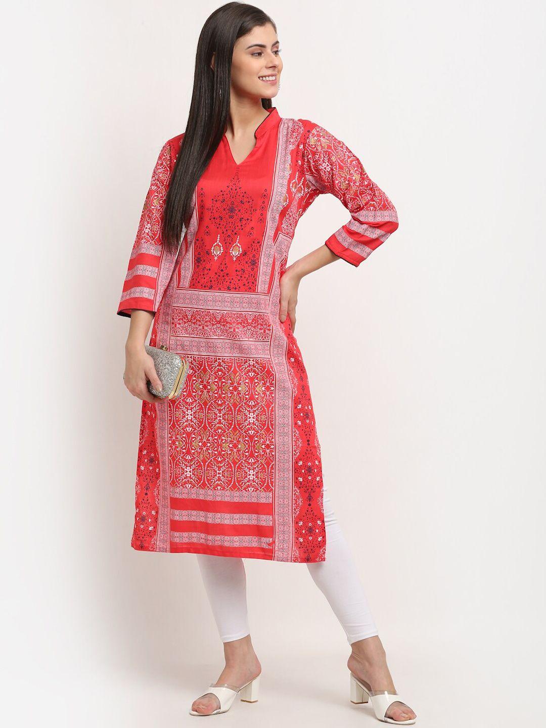 gracit ethnic motifs printed mandarin collar kurta with leggings