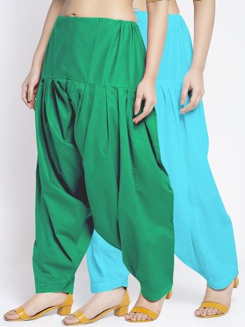 gracit green & aqua loose fit cotton salwar pack of - 2