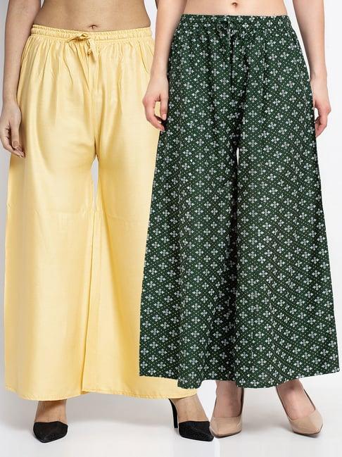 gracit green & beige printed palazzos - pack of 2