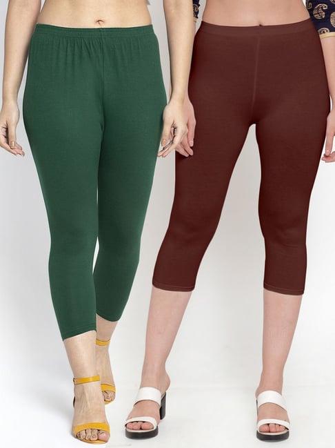 gracit green & brown mid rise capris - pack of 2