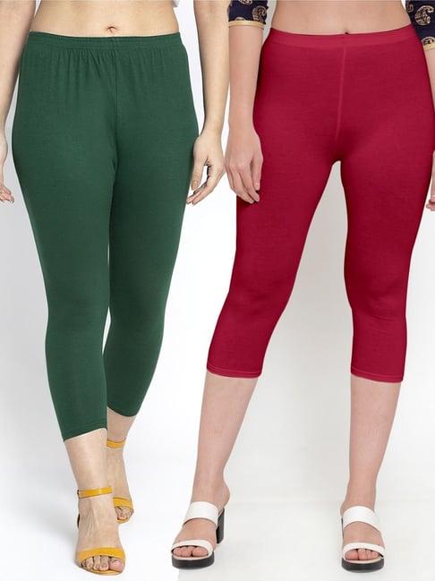 gracit green & maroon mid rise capris - pack of 2