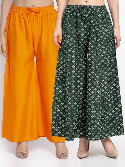 gracit green & orange printed palazzos - pack of 2