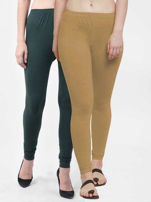 gracit green & skin mid rise leggings - pack of 2