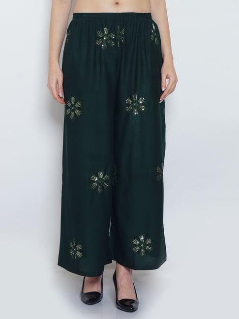 gracit green embroidered palazzos