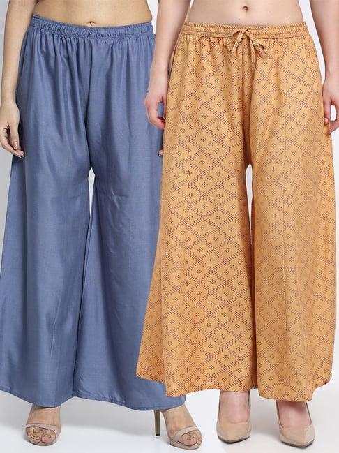 gracit grey & beige flared fit palazzos - pack of 2