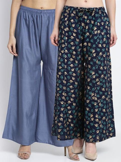 gracit grey & navy flared fit palazzos - pack of 2