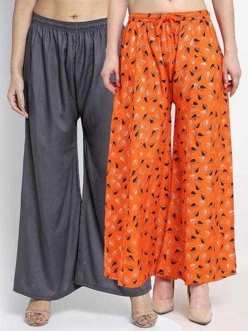 gracit grey & orange flared fit palazzos - pack of 2