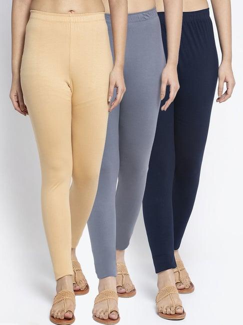 gracit grey & skin mid rise leggings - pack of 3