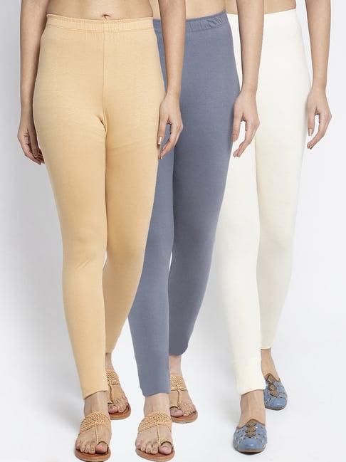 gracit grey & skin mid rise leggings - pack of 3