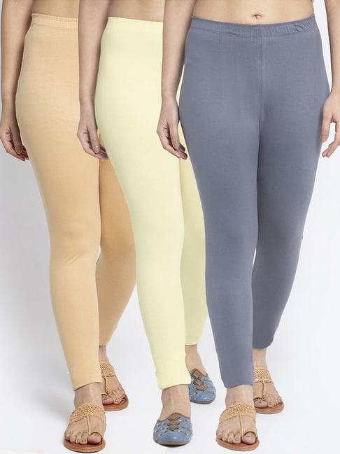 gracit grey & skin mid rise leggings - pack of 3