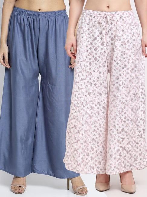 gracit grey & white flared fit palazzos - pack of 2