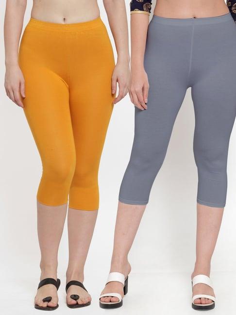 gracit grey & yellow mid rise capris - pack of 2