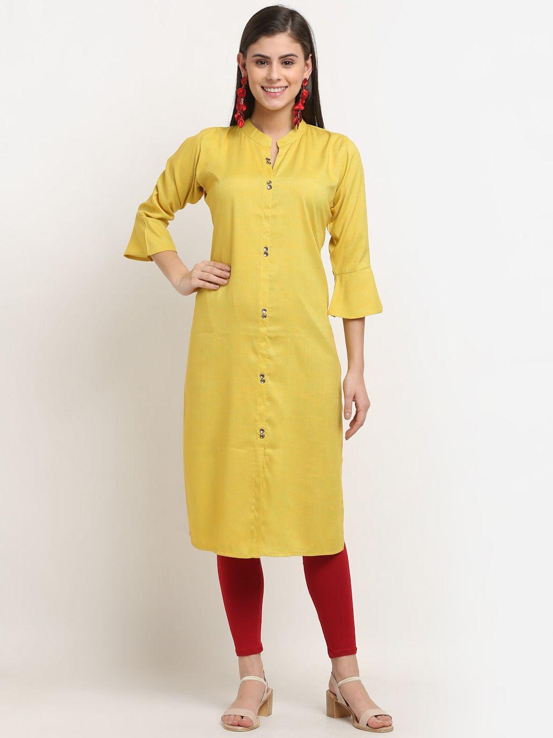 gracit mandarin collar bell sleeves kurta with leggings