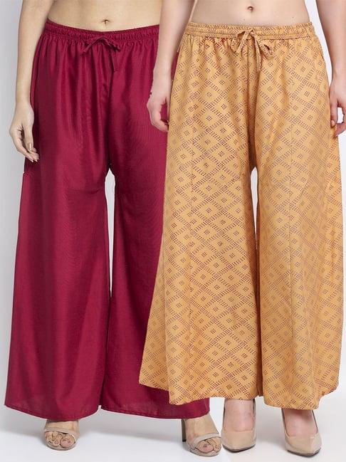 gracit maroon & beige flared fit palazzos - pack of 2