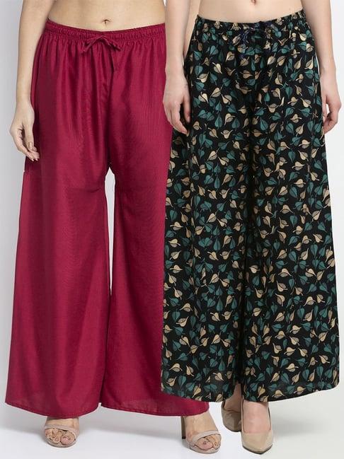 gracit maroon & black flared fit palazzos - pack of 2