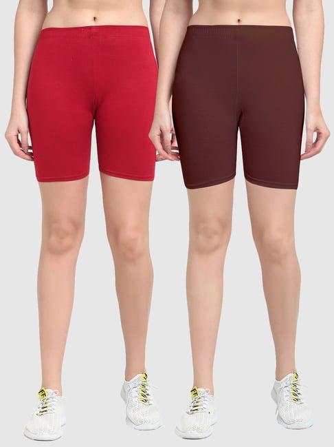 gracit maroon & brown cotton sports shorts - pack of 2