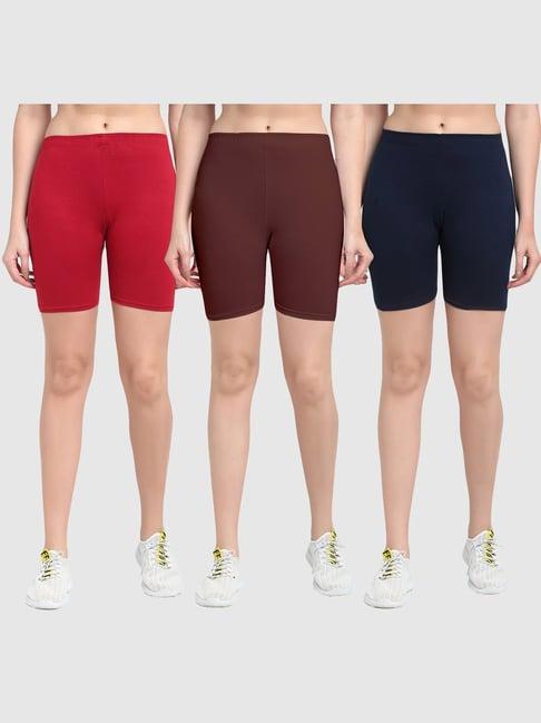 gracit maroon & brown cotton sports shorts - pack of 3