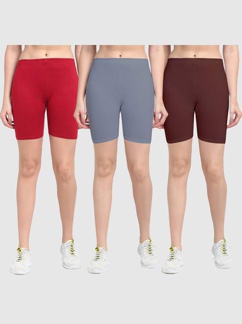 gracit maroon & grey cotton sports shorts - pack of 3