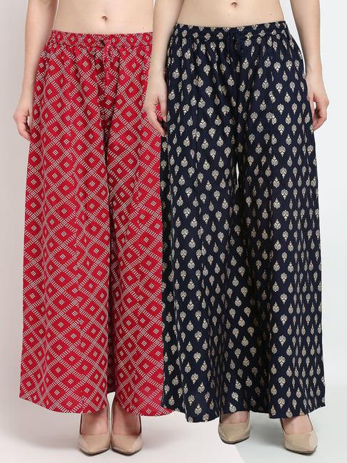 gracit maroon & navy printed palazzos - pack of 2