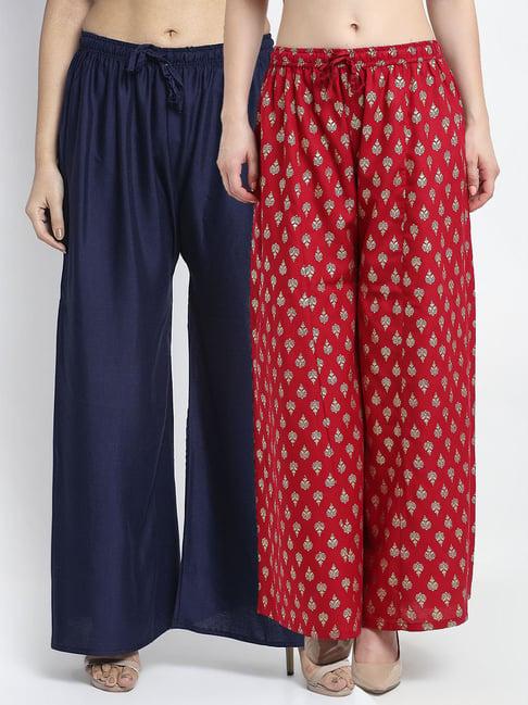 gracit maroon & navy printed palazzos - pack of 2