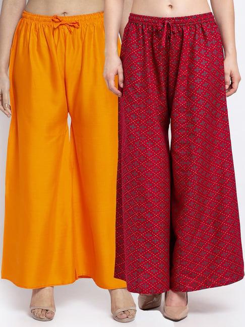 gracit maroon & orange printed palazzos - pack of 2