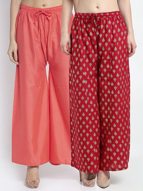 gracit maroon & peach printed palazzos - pack of 2