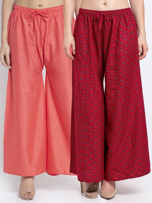 gracit maroon & peach printed palazzos - pack of 2