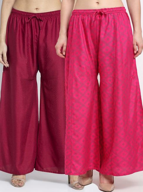 gracit maroon & pink flared fit palazzos - pack of 2