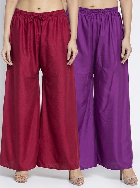 gracit maroon & purple rayon palazzos - pack of 2