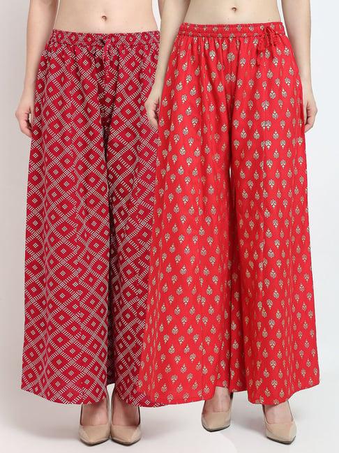 gracit maroon & red printed palazzos - pack of 2