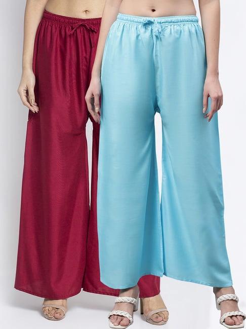 gracit maroon & turquoise rayon palazzos - pack of 2