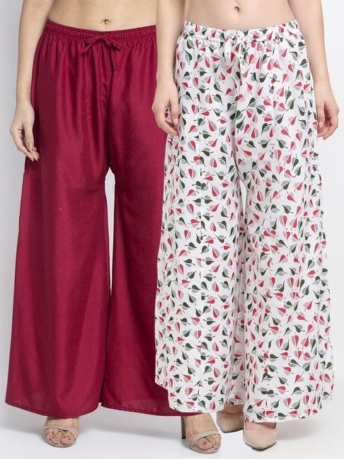 gracit maroon & white flared fit palazzos - pack of 2