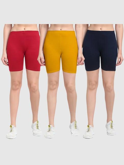 gracit maroon & yellow cotton sports shorts - pack of 3